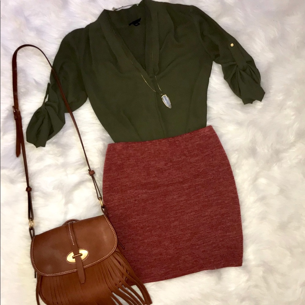 Burgundy/Dark Orange High Waisted Pencil Skirt